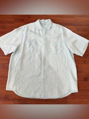 Caribbean Hawaiian Linen Shirt Men’s XL Button Down Short Sleeve Sea foam Green